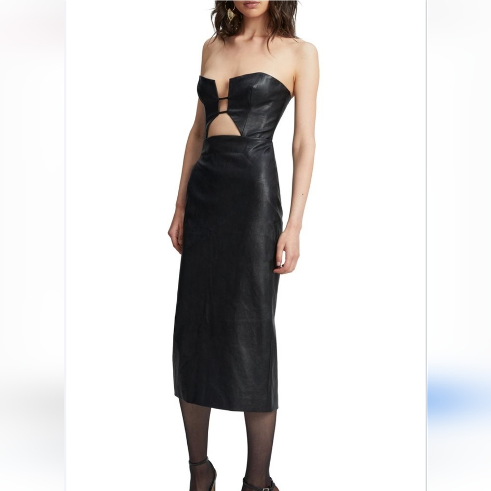 Bardot Nefeli Cutout Faux Leather Strapless Dress in Black, Size 4 new